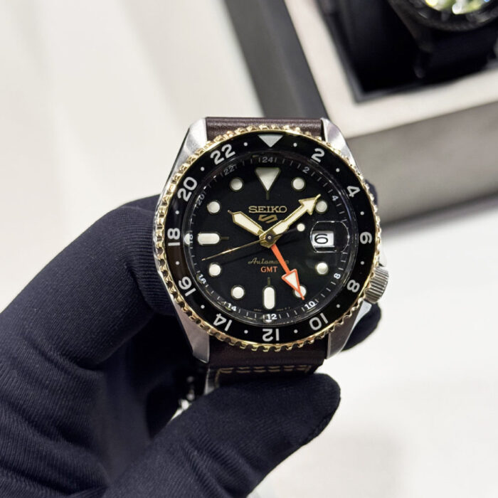 Seiko 5 Sports SKX GMT Automatic Mocha Black Dial Brown Leather Strap Watch For Men - SSK036K1 - Image 2